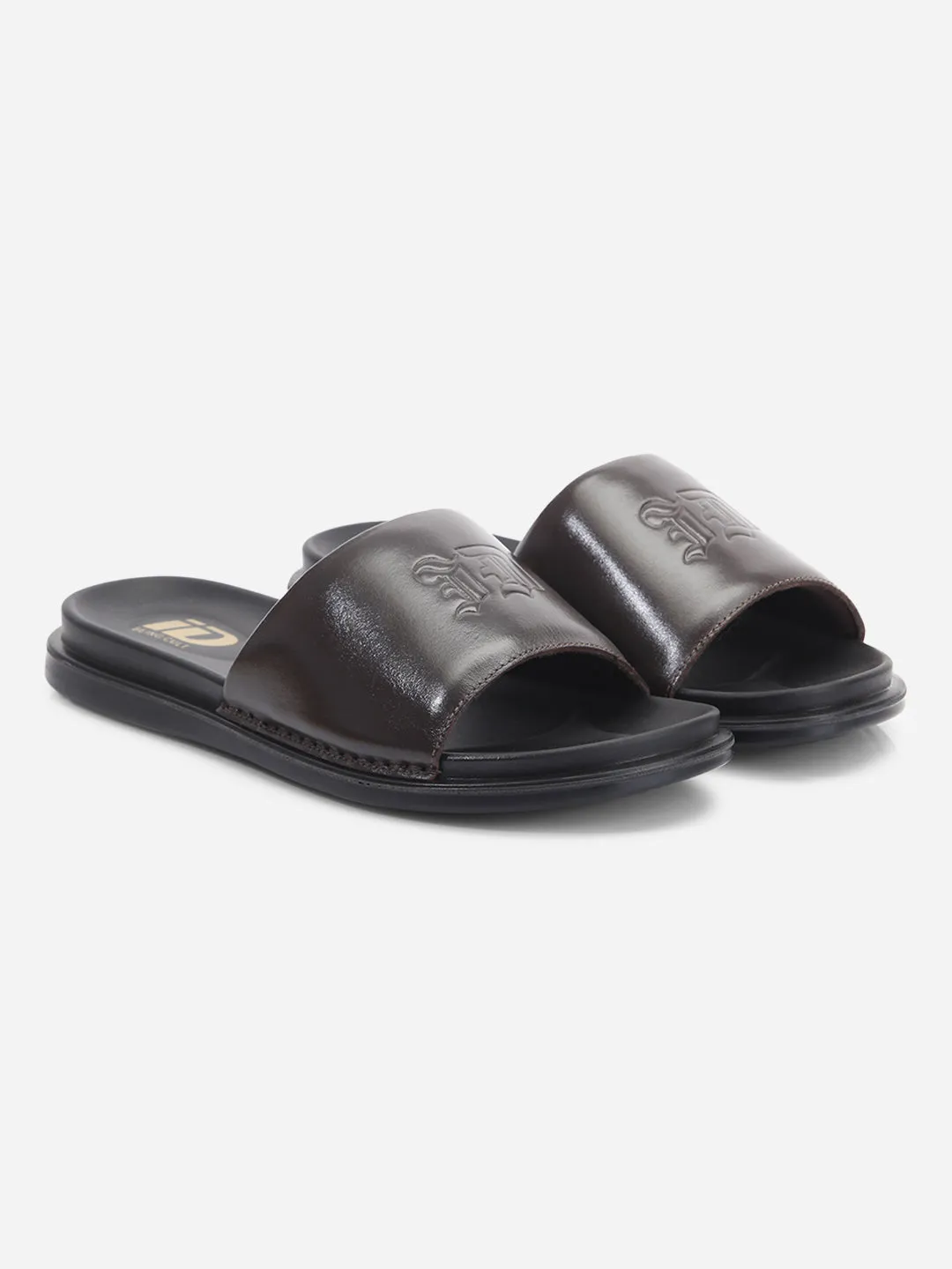 Men's Brown Leather Casual Slides (ID4210)