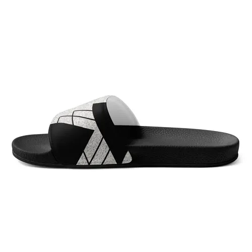 Mens Slide Sandals - Black and White Ash Grey Triangular Colorblock