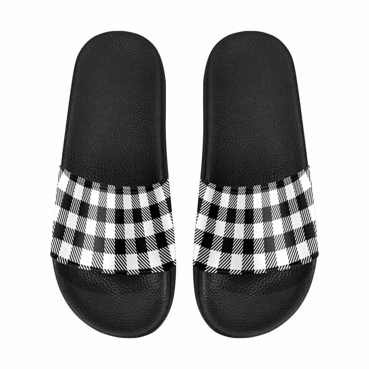 Mens Slide Sandals - Buffalo Plaid Black and White