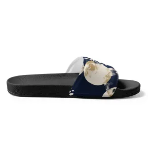Mens Slide Sandals - Navy Blue and Beige Spotted Illustration