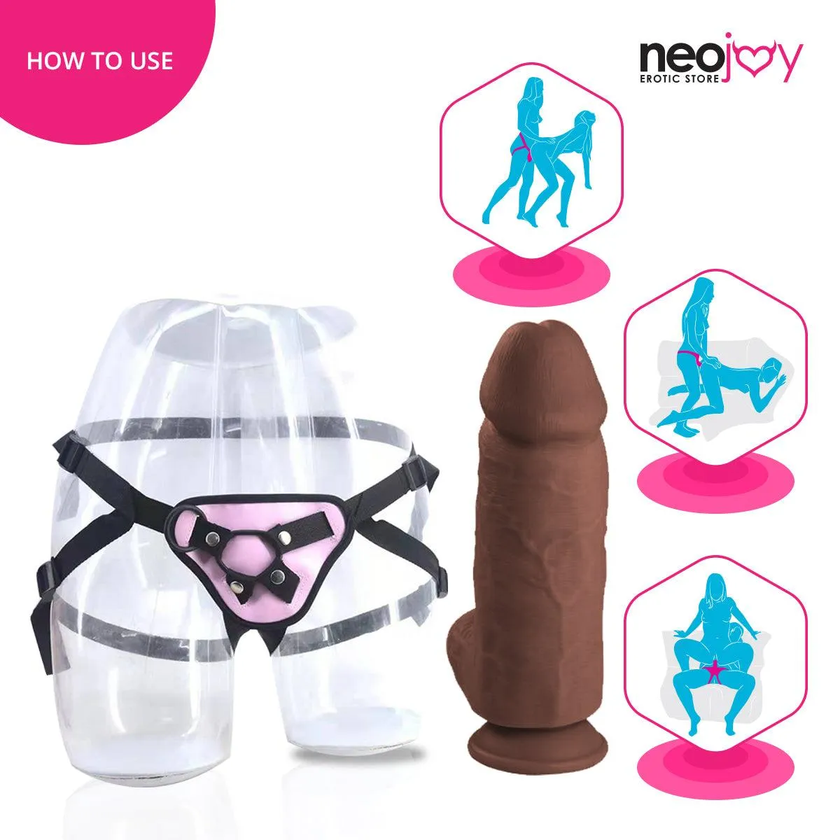 Neojoy Bigger Bad Boy Dildo With Strap-On - Dong Gay Sex Toy - Brown