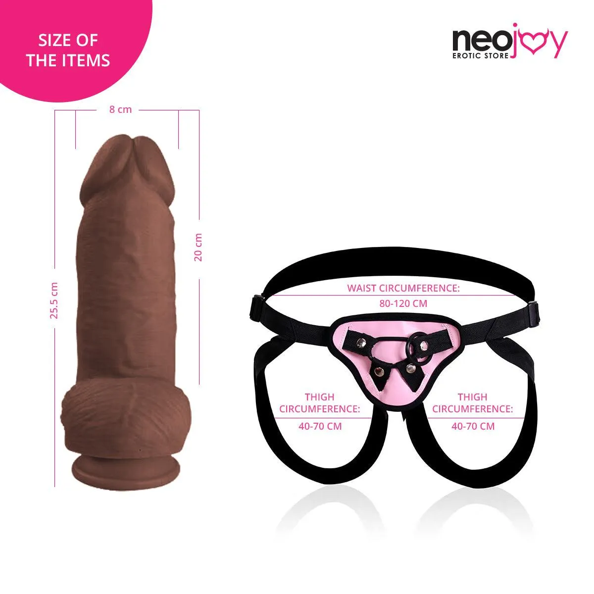 Neojoy Bigger Bad Boy Dildo With Strap-On - Dong Gay Sex Toy - Brown
