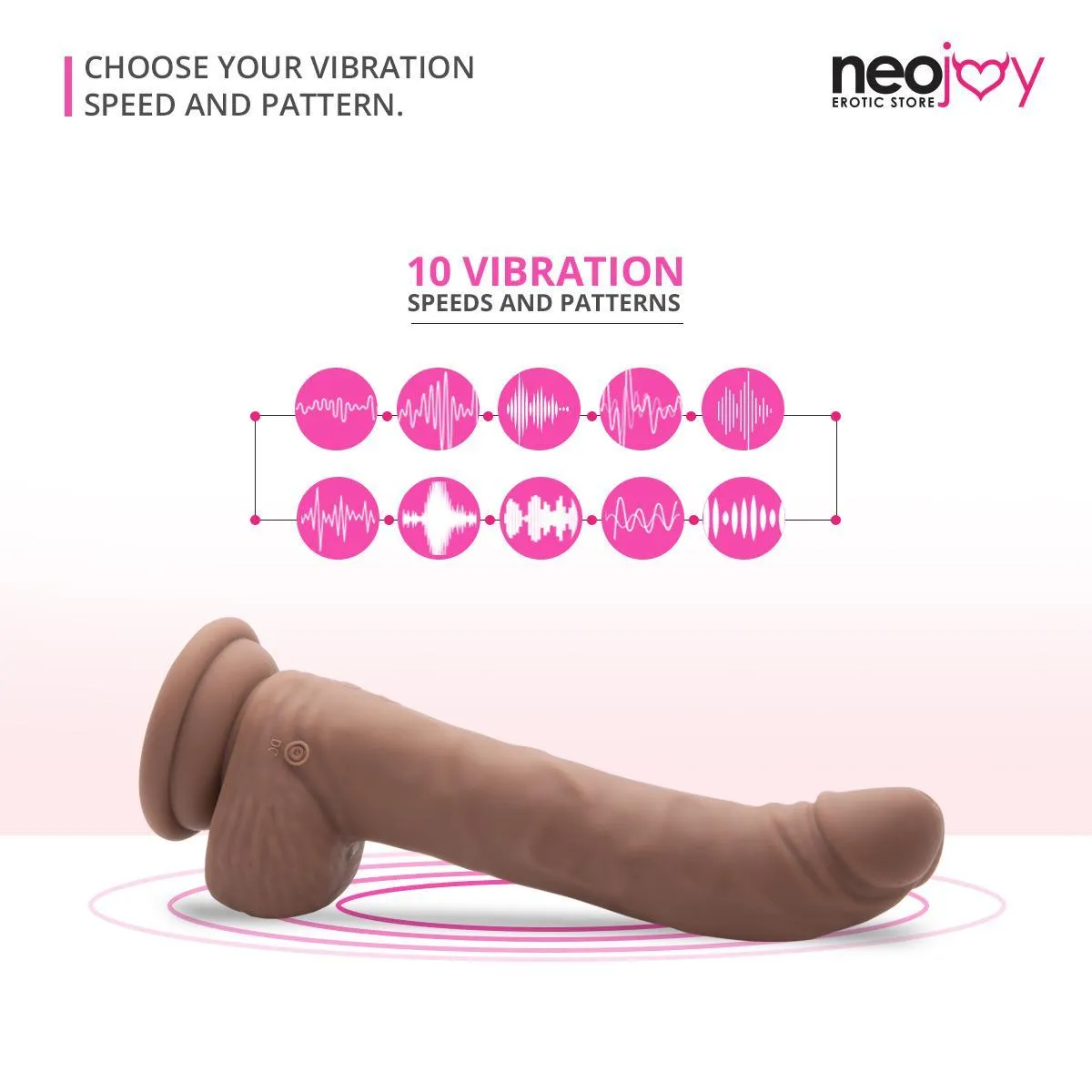 Neojoy - Biggy Vibrating Rotating Silicone Dildo With Powerful Suction Cup - Brown - 23cm - 9.1 inch