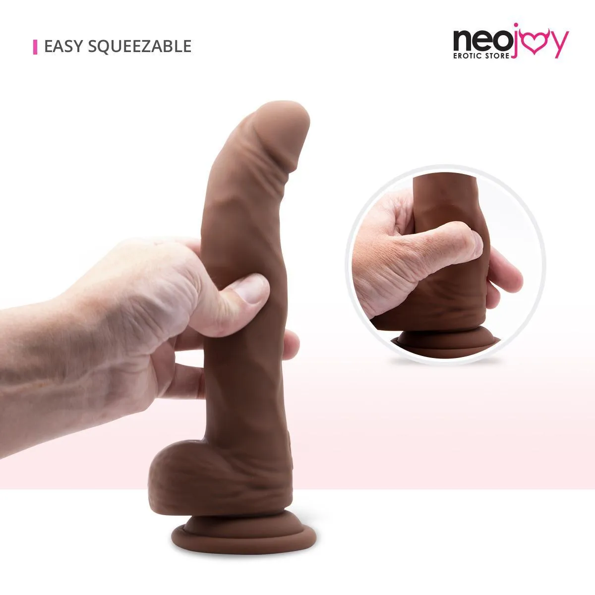 Neojoy - Biggy Vibrating Rotating Silicone Dildo With Powerful Suction Cup - Brown - 23cm - 9.1 inch