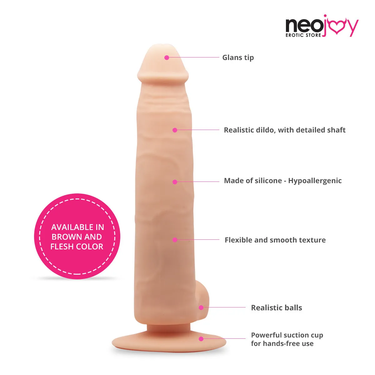 Neojoy - Bigshot Silicon Realistic Dildo With Suction Cup - Flesh - 23.5cm - 9.3 inch