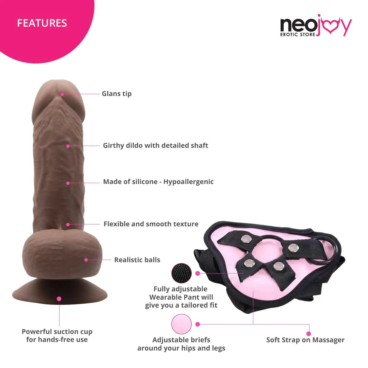 Neojoy Fill-me-up Dildo With Strap-On - Dong Lesbian Sex Toy - Brown