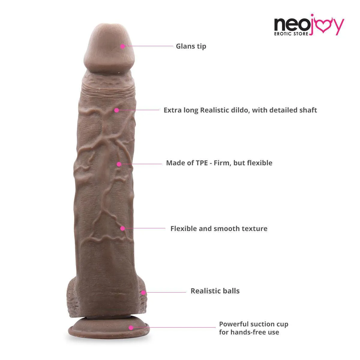 Neojoy - Monster Dong Large Dildo With Suction Cup TPE - Brown - 32.5cm - 12.8 inch