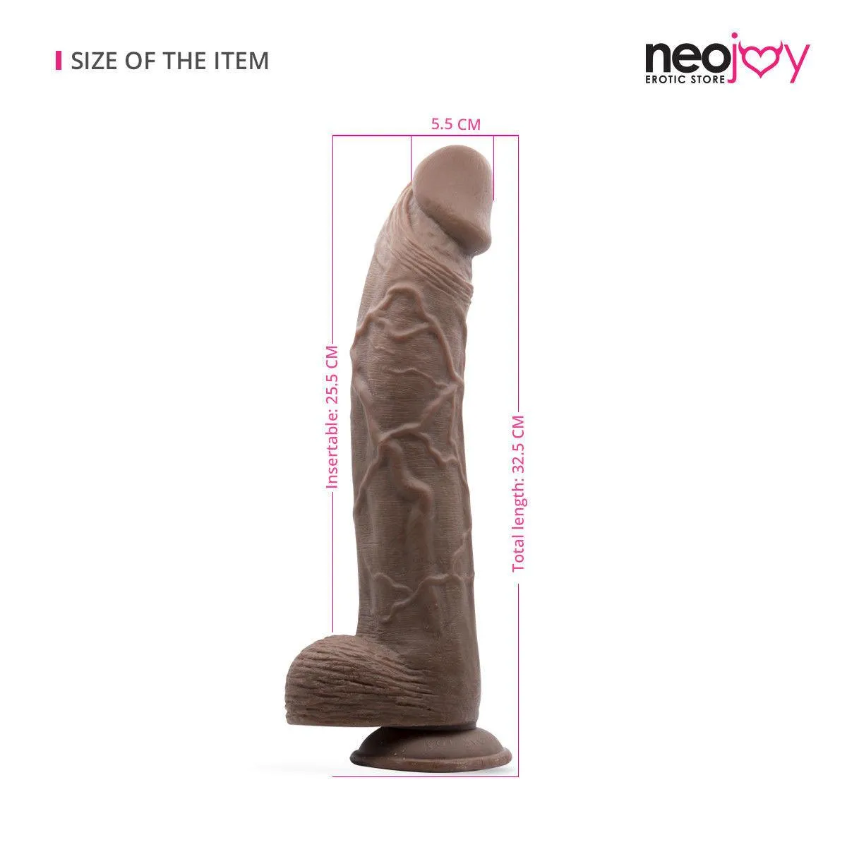 Neojoy - Monster Dong Large Dildo With Suction Cup TPE - Brown - 32.5cm - 12.8 inch