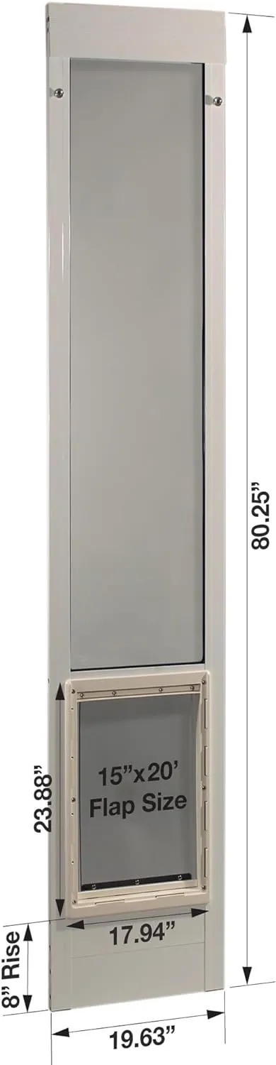 NEW Ideal Pet Products Aluminum Pet Patio Door, Adjustable Height 77-5/8" to 80-3/8", 15" x 20" Flap Size, White, Retails $350