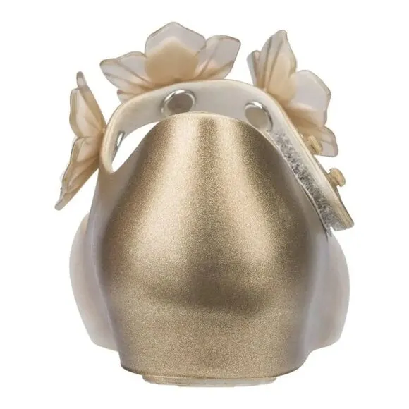 NEW mini melissa Kid Baby Ultragirl Flower II Beige Gold Floral MJ Strap Flats