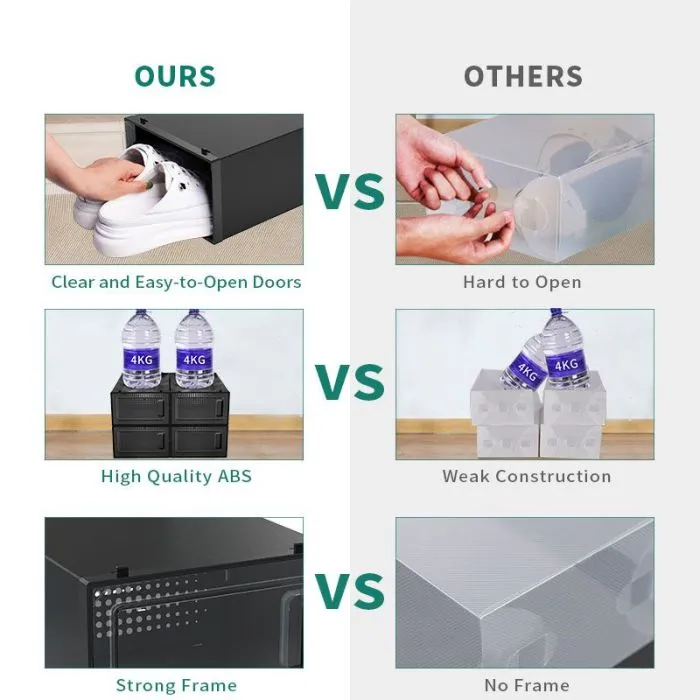 New YITAHOME 6 Pcs Black Plastic Shoe Storage Boxes