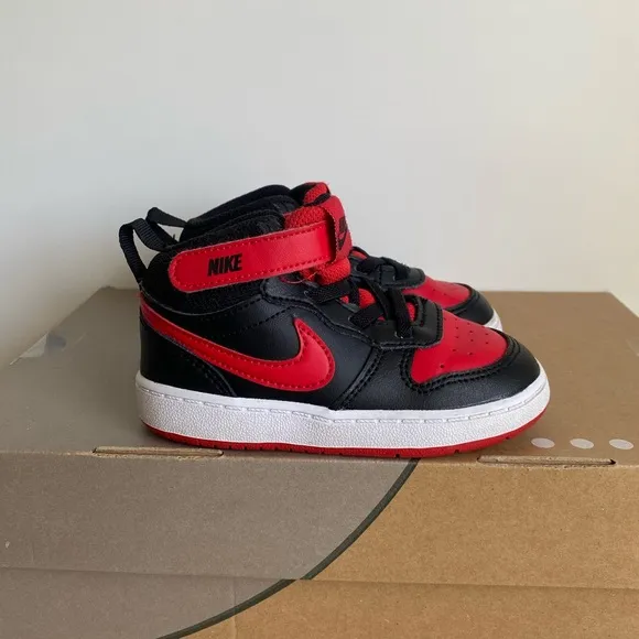 Nike Court Borough Mid Red/Black Kids Sneakers- SZ 8 C
