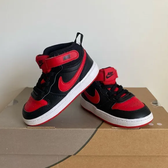 Nike Court Borough Mid Red/Black Kids Sneakers- SZ 8 C