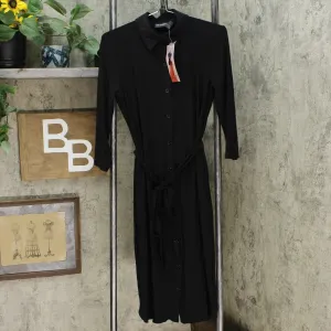 Nina Leonard 3/4-Sleeve Button Down Shirt Dress Black Small