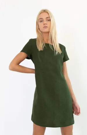 Olive Green Dress | Cotton Linen Blend