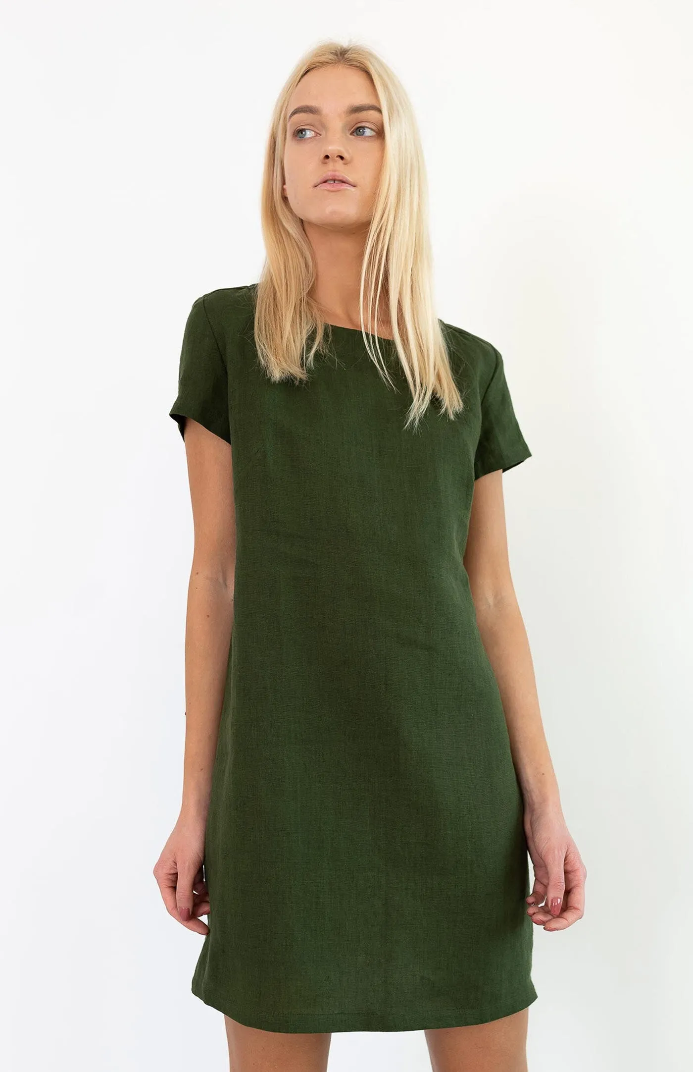 Olive Green Dress | Cotton Linen Blend