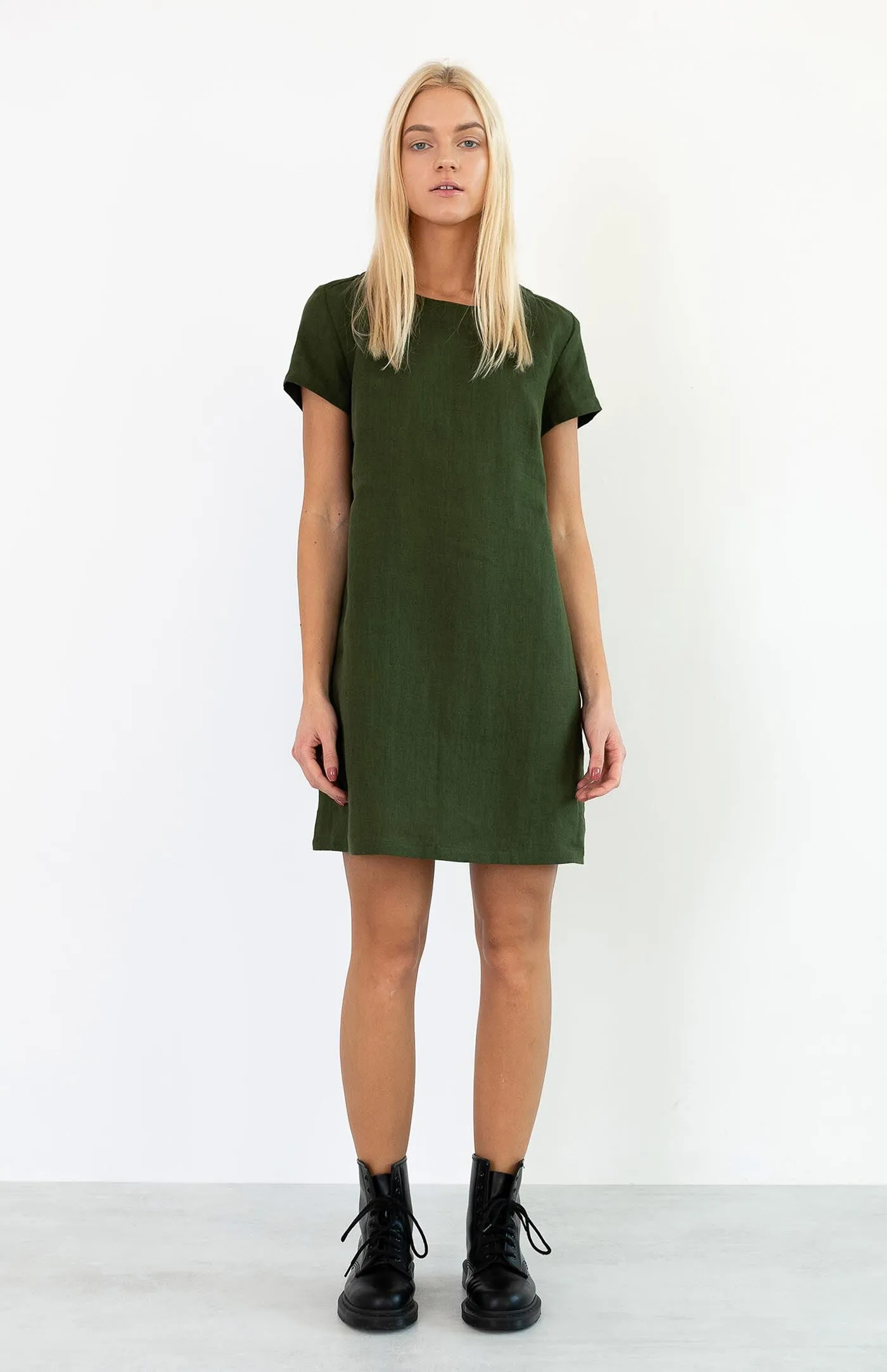 Olive Green Dress | Cotton Linen Blend