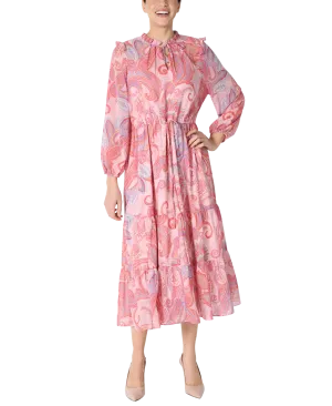 Paisley Drawstring Waist Midi Dress