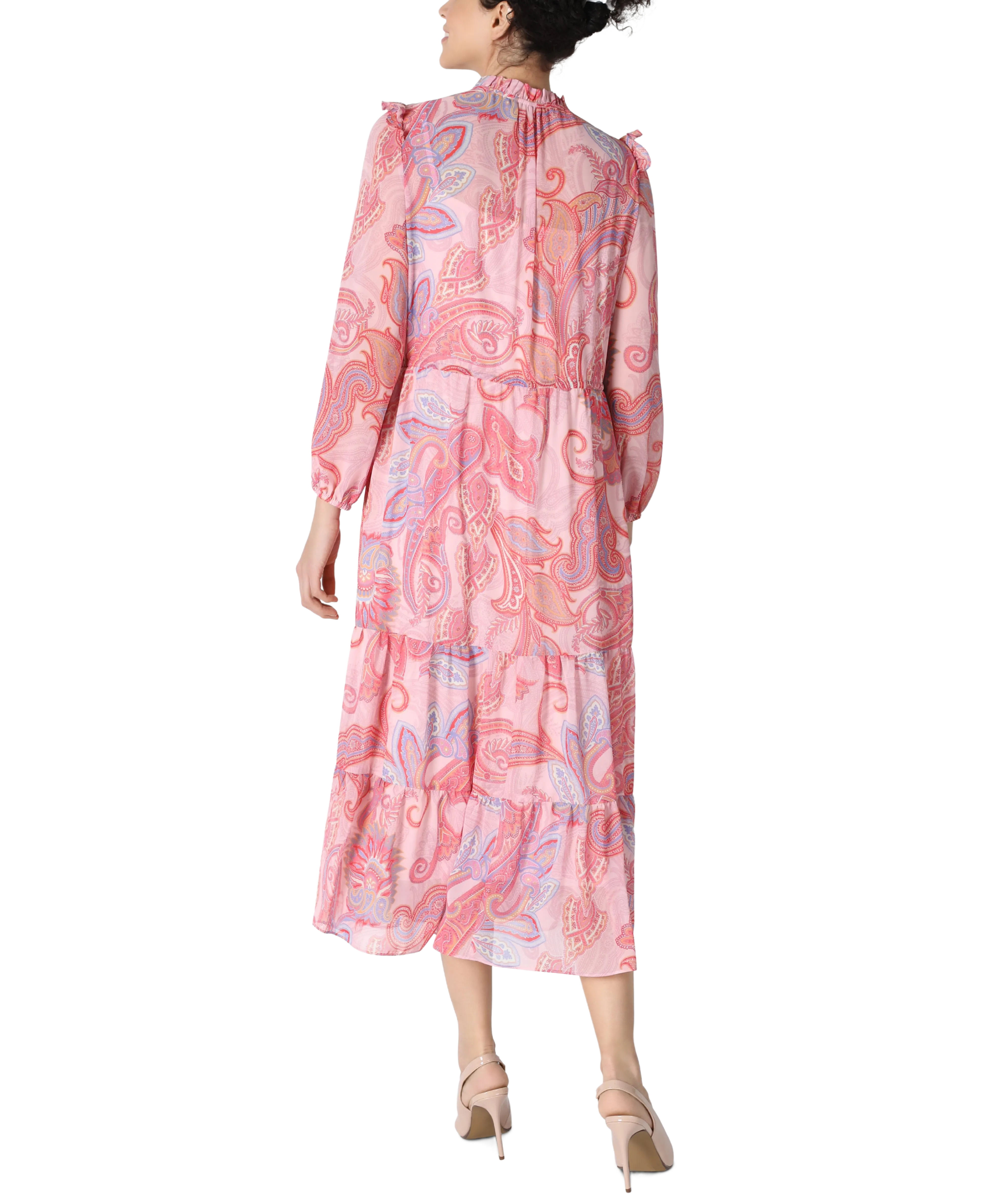 Paisley Drawstring Waist Midi Dress