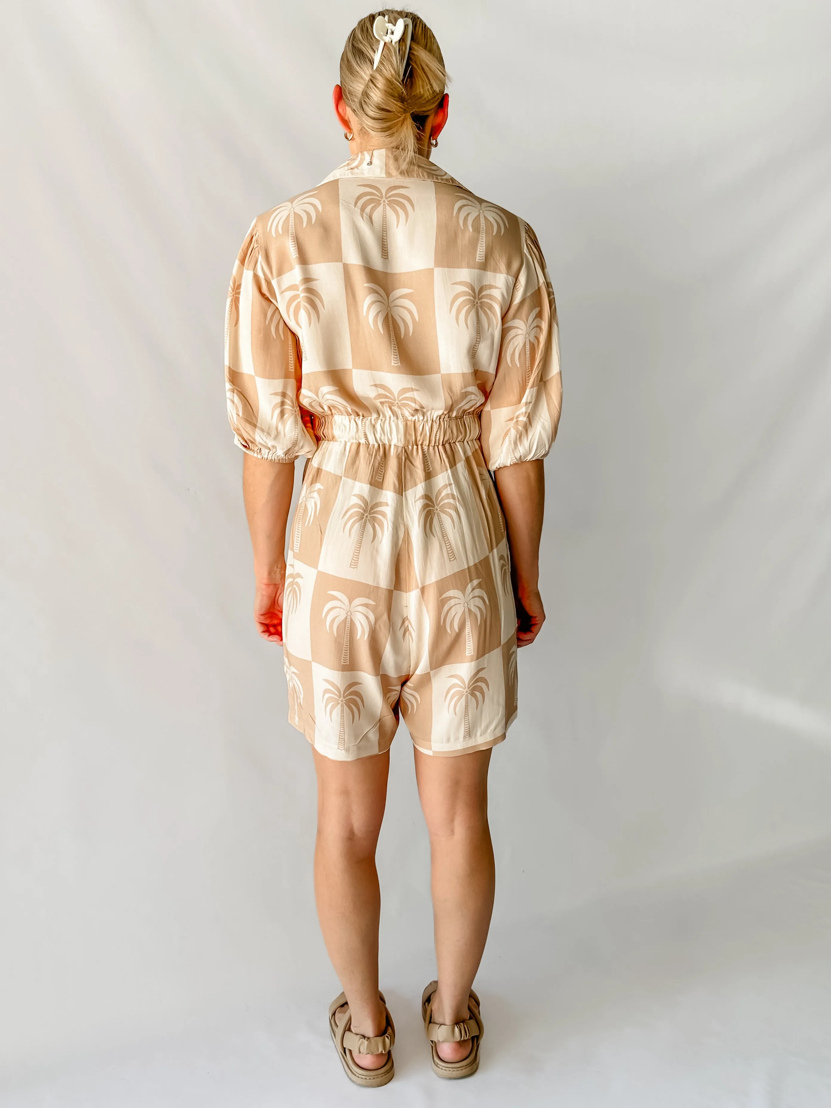 PARADISE PLAYSUIT - NEUTRAL PALM PRINT
