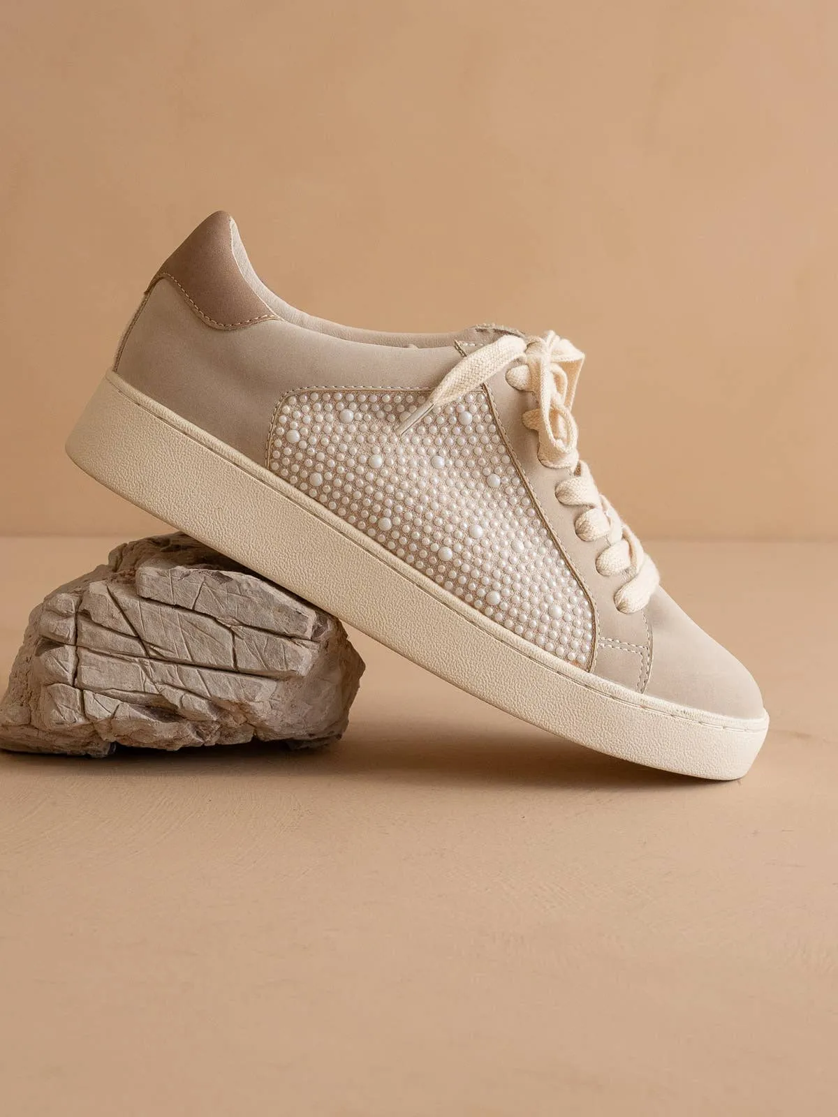 Pearl Studded Paneled Sneaker