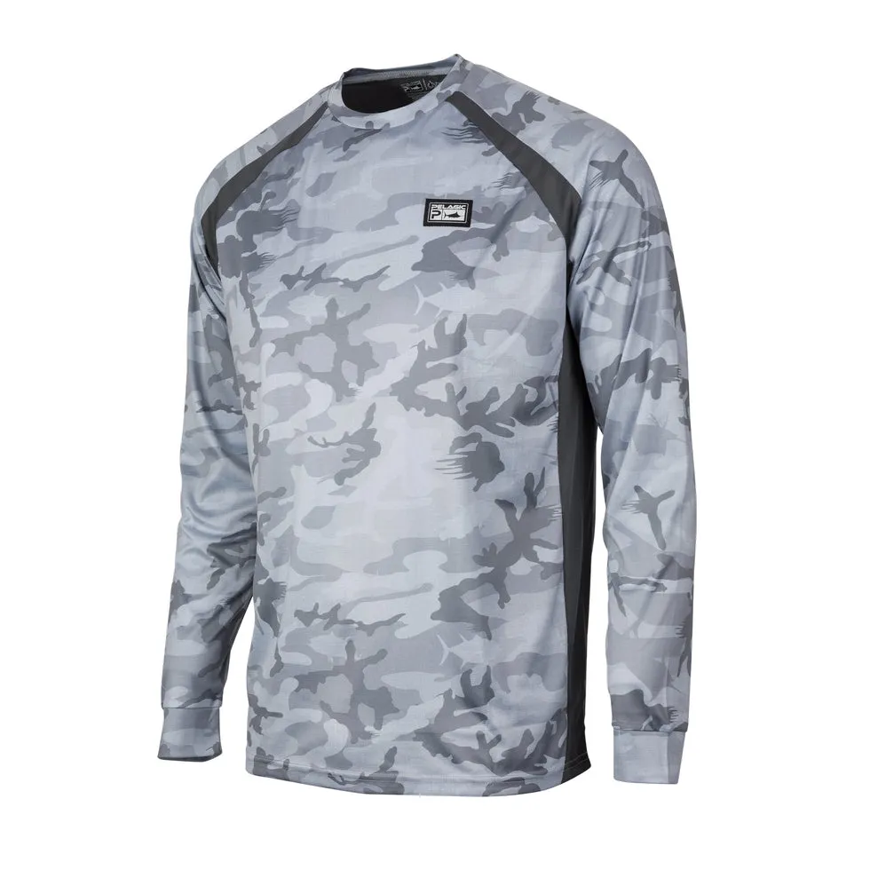 Pelagic Vaportek Fishing Shirt Fish Camo Light Grey