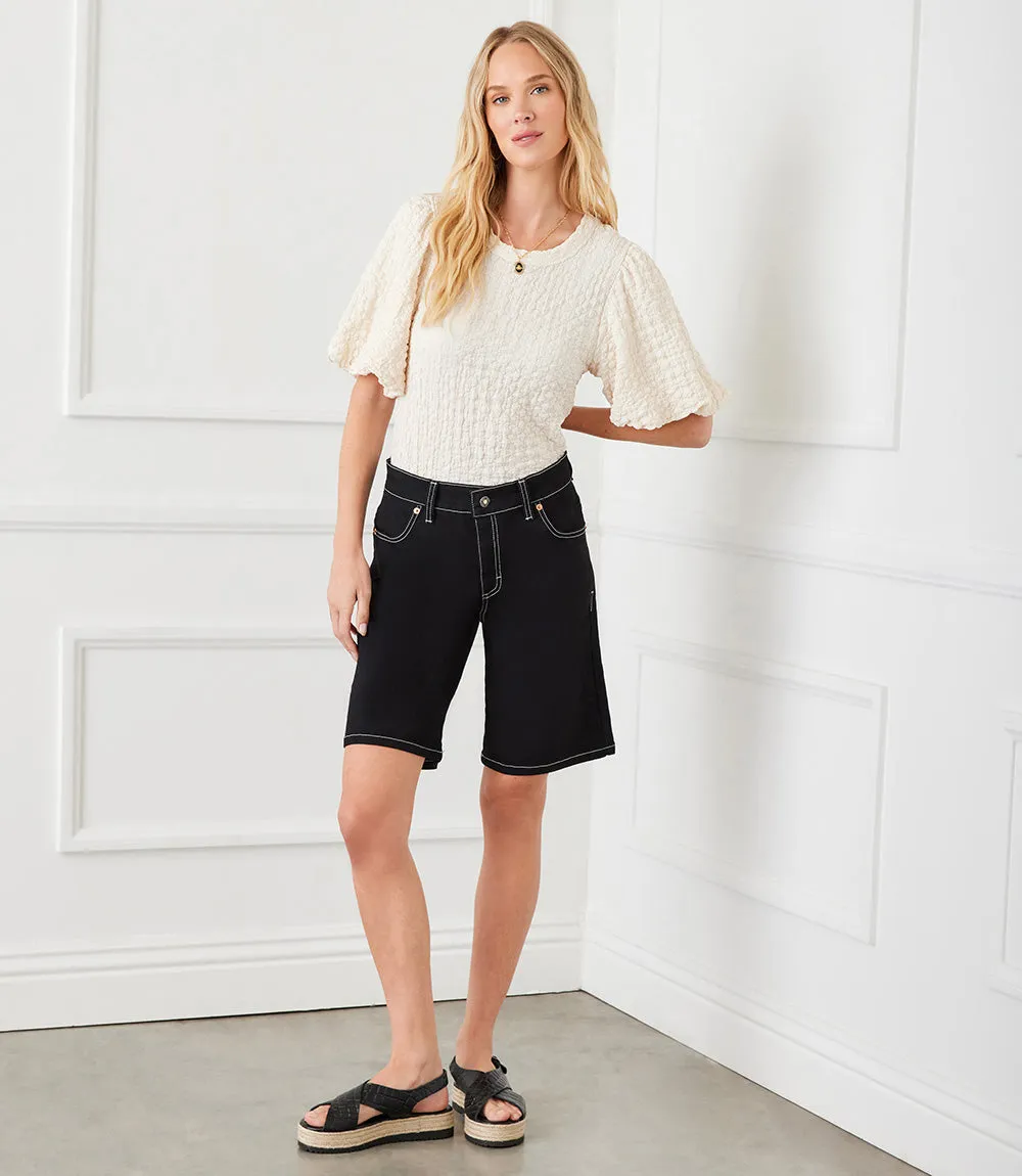 Petite Size Puff Sleeve Textured Top