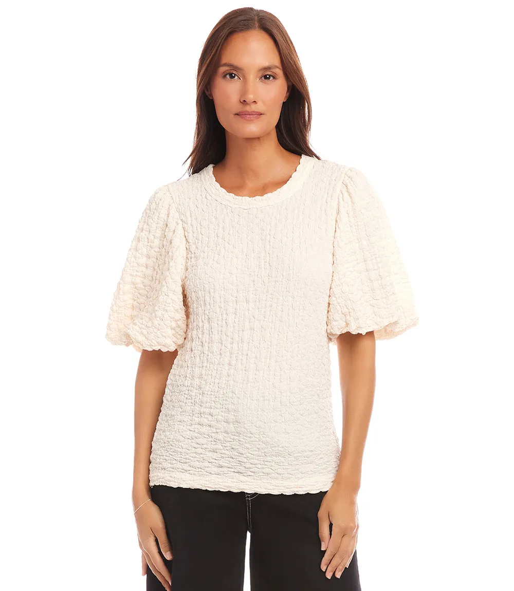 Petite Size Puff Sleeve Textured Top