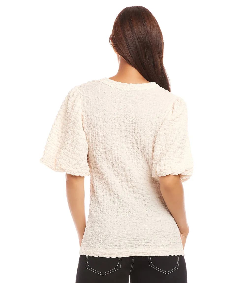 Petite Size Puff Sleeve Textured Top