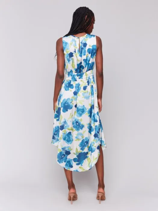 Printed Sleeveless Flowy Satin Dress
