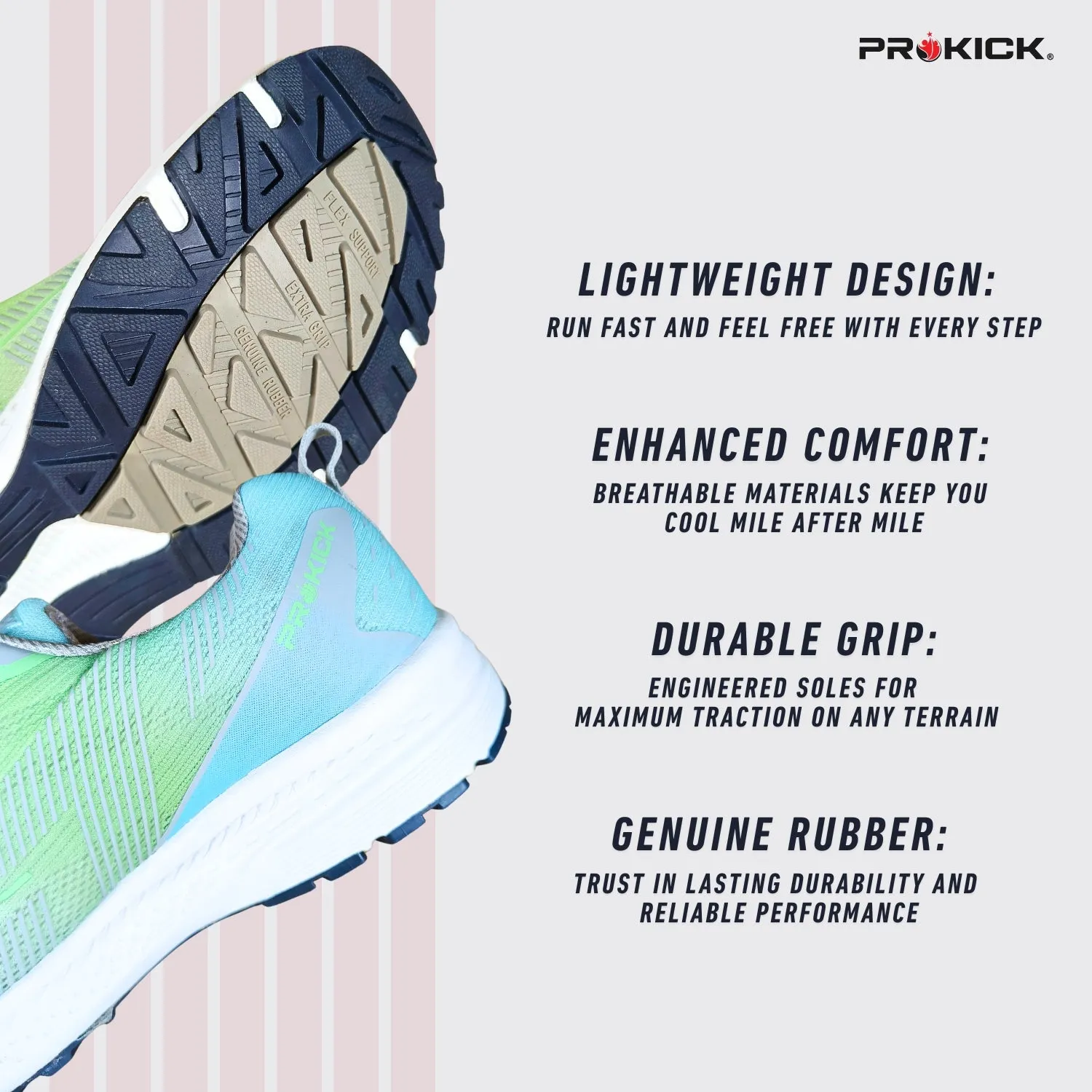 Prokick Zyra Running Shoes | Lightweight, Breathable Sports Shoes for Men & Women | Comfortable Sneakers for Walking, Jogging, Gym & Training