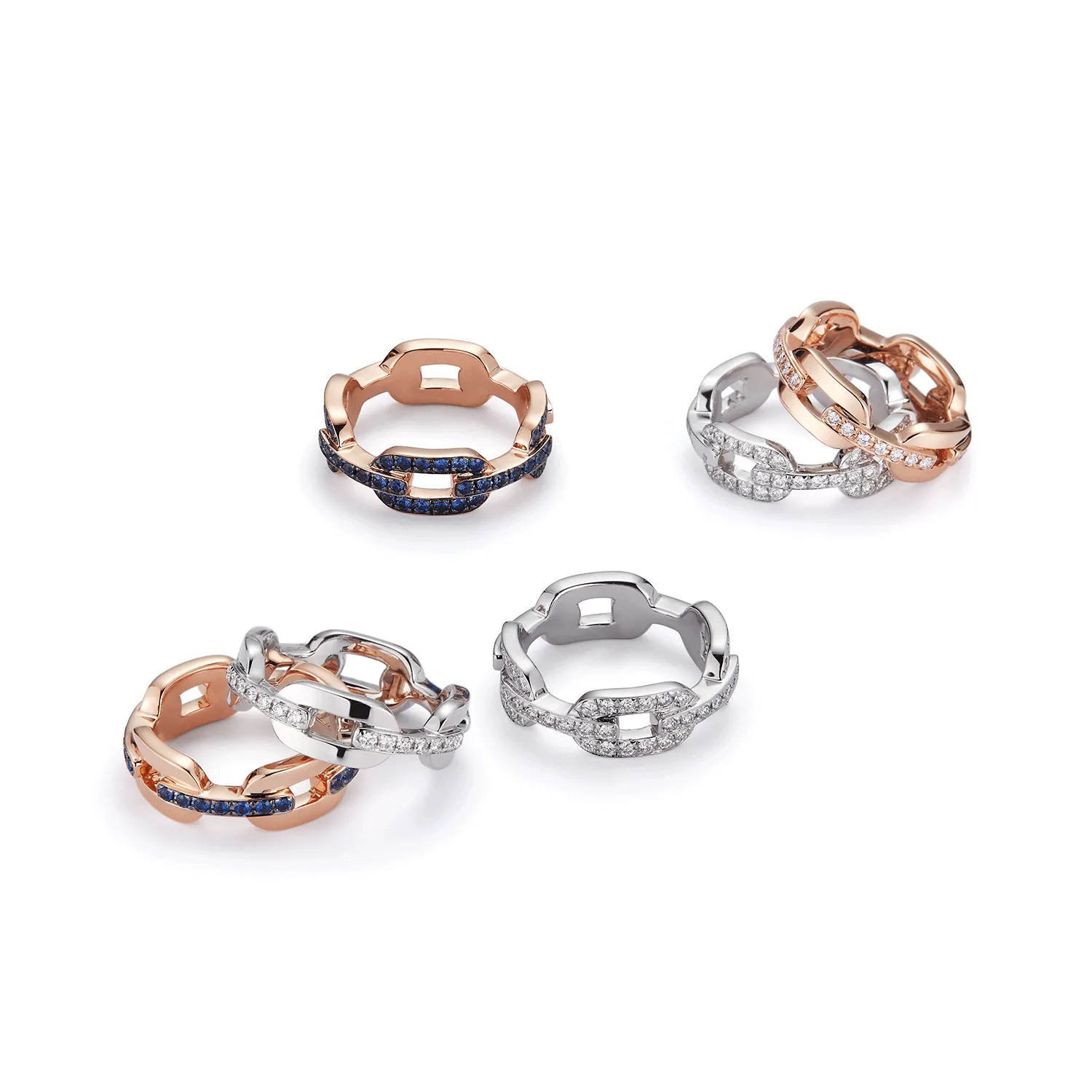 SAXON 18K GOLD AND BLUE SAPPHIRE BAR FLAT CHAIN LINK RING