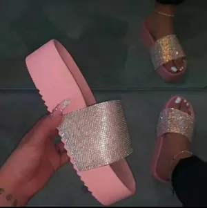 Shining diamond women shoes high heel gradient colors rainbow multi colors crystal lady slides sandals outdoor PCU thick sole slippers
