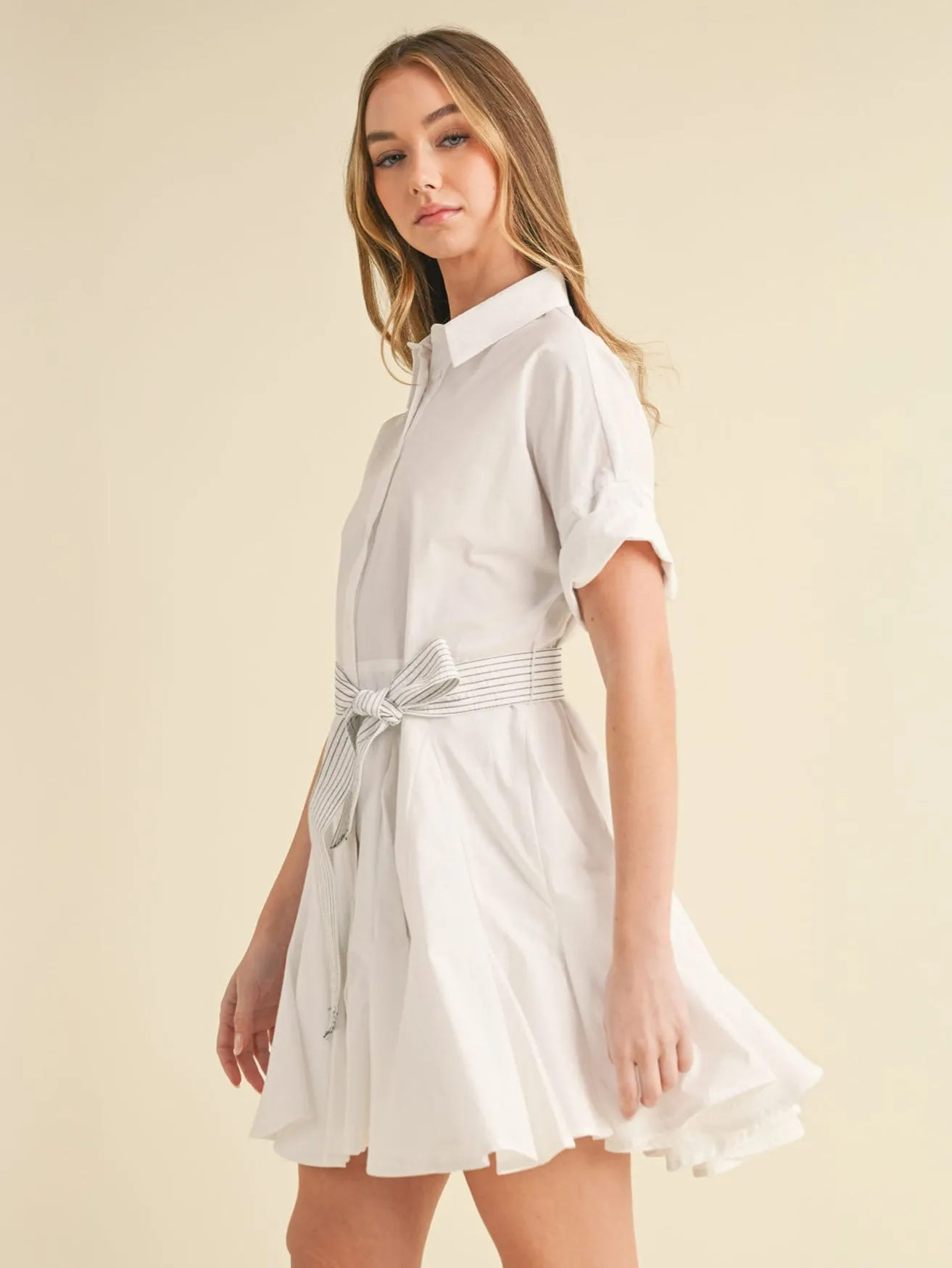 Short Sleeve Shirt Dress With Contrast Stitching