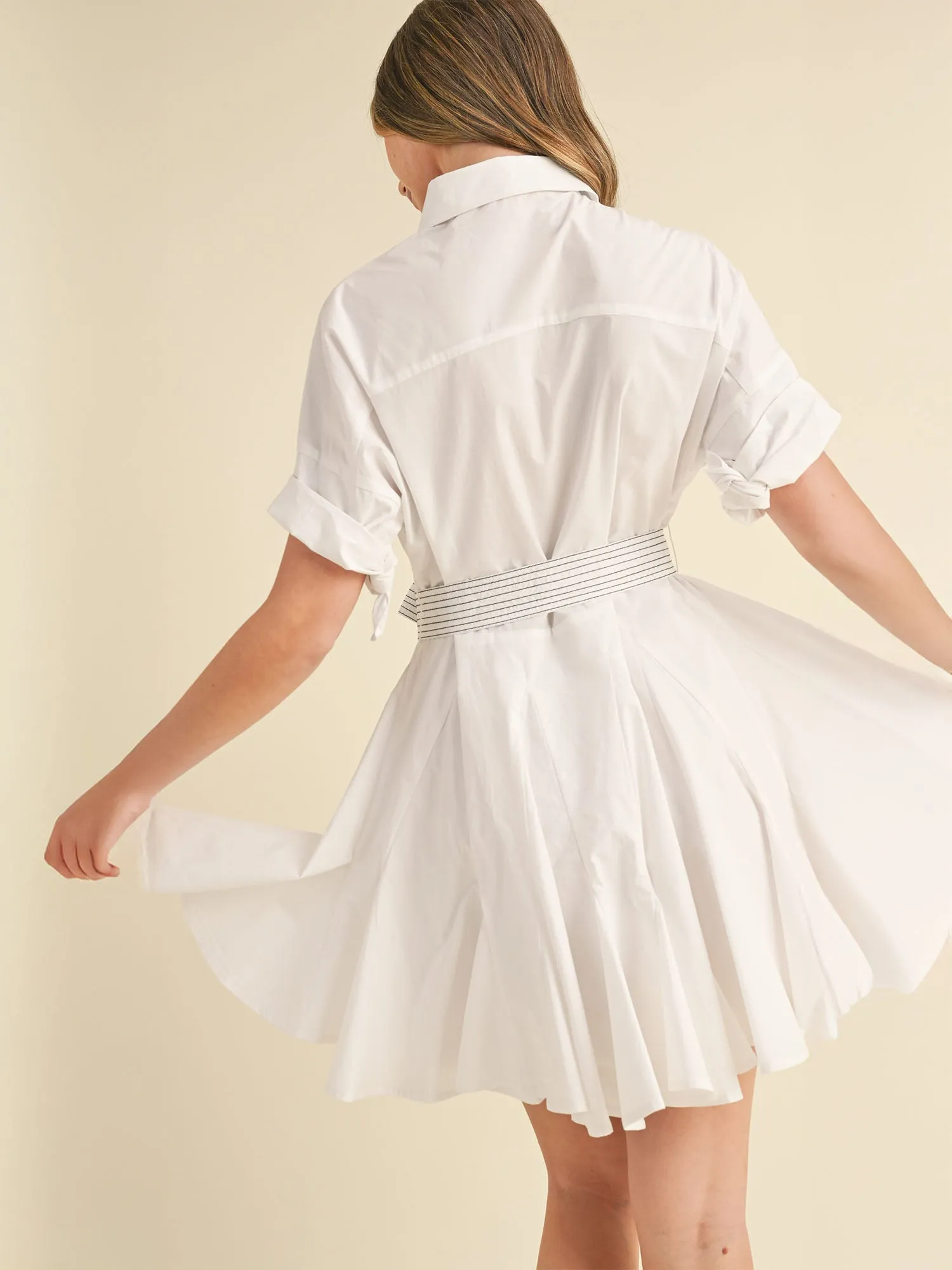 Short Sleeve Shirt Dress With Contrast Stitching
