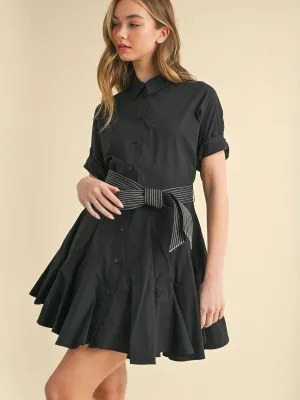Short Sleeve Shirt Dress With Contrast Stitching