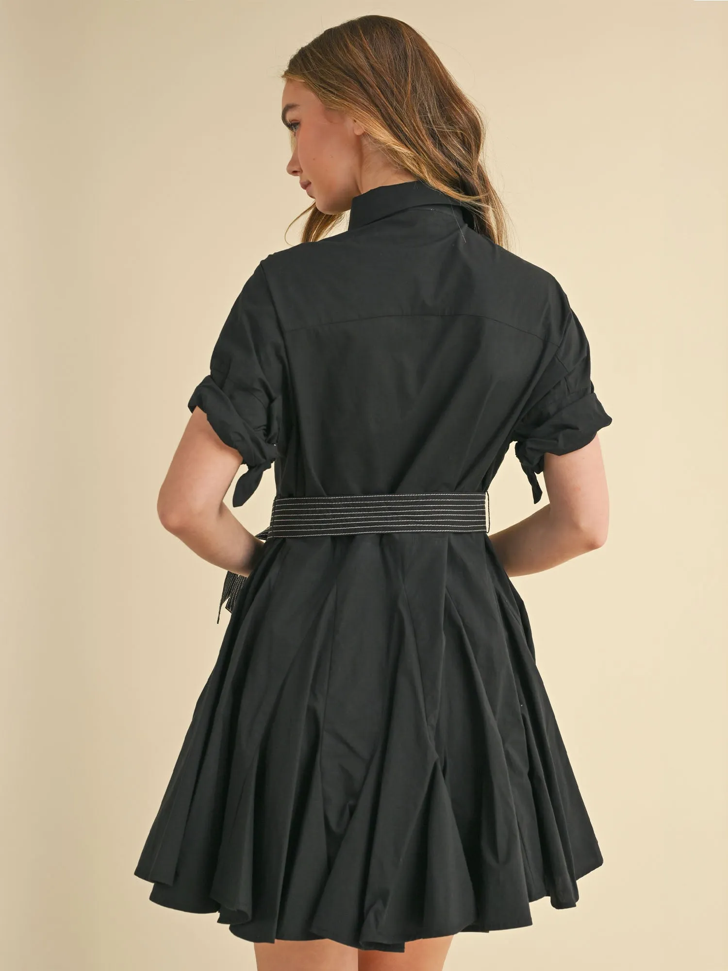 Short Sleeve Shirt Dress With Contrast Stitching