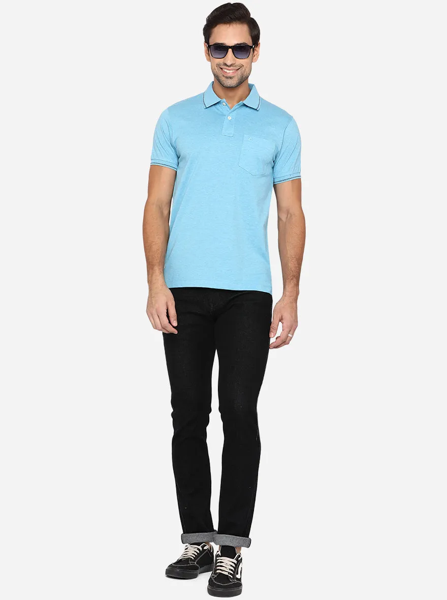 Sky Blue Solid Slim Fit Polo T-Shirt | Greenfibre