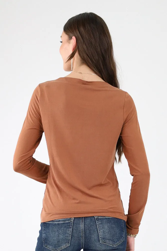 Slim Fit Boat Neck Tee -Clay