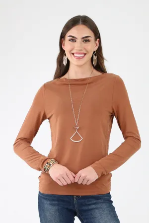 Slim Fit Boat Neck Tee -Clay