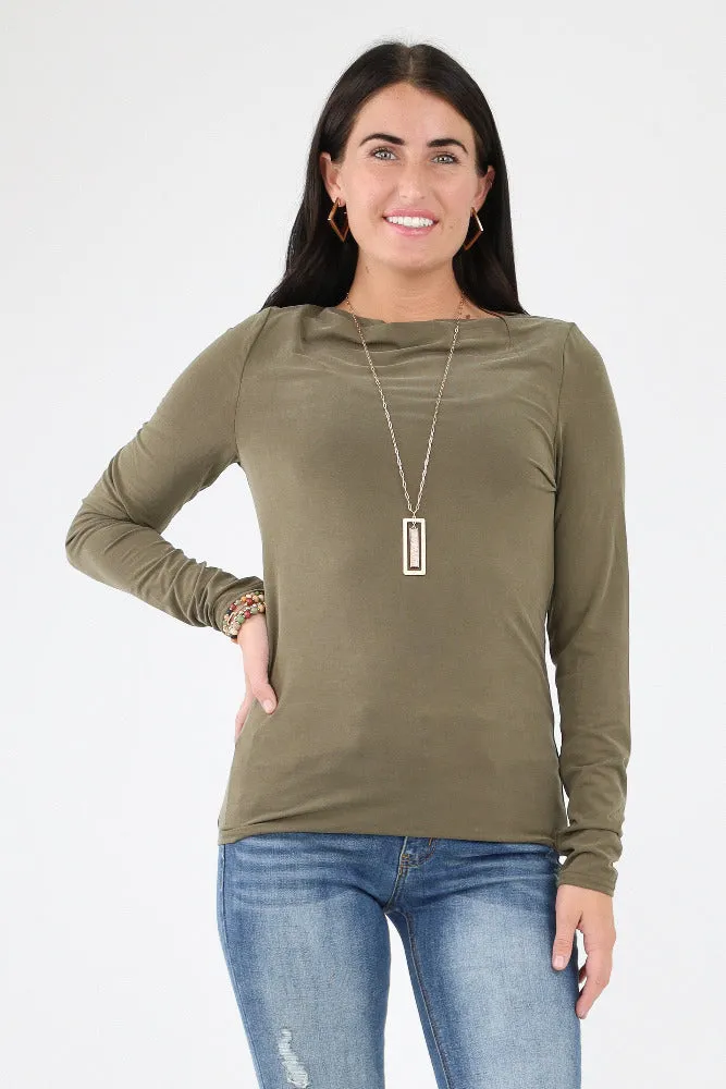 Slim Fit Boat Neck Tee -Clay