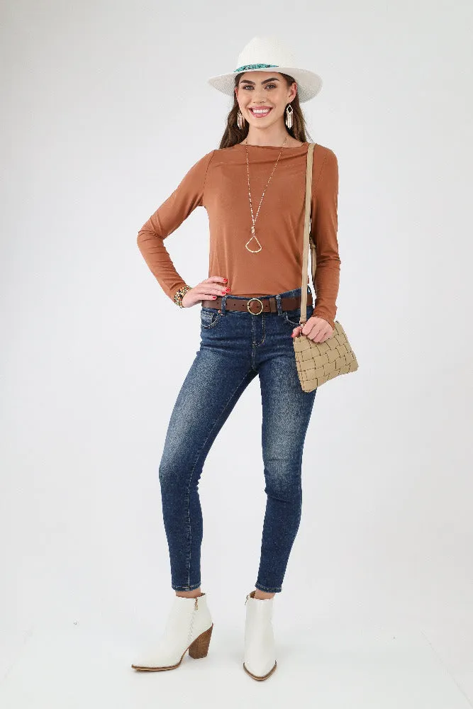 Slim Fit Boat Neck Tee -Clay