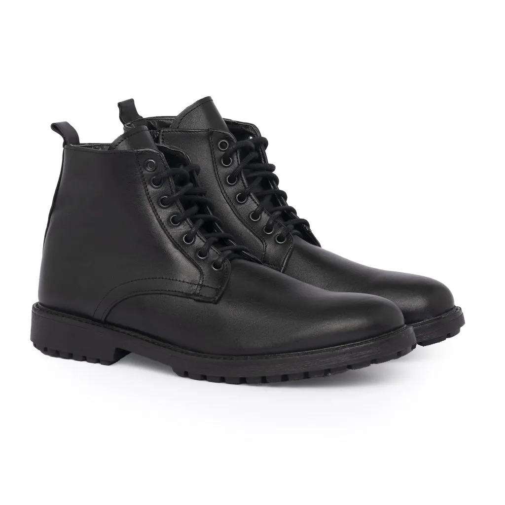 Smooth Leather Ankle Boots - Black