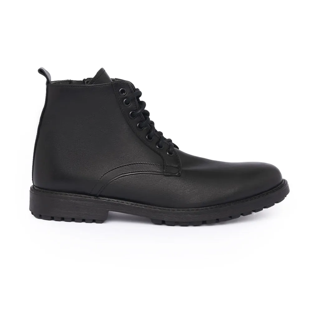Smooth Leather Ankle Boots - Black