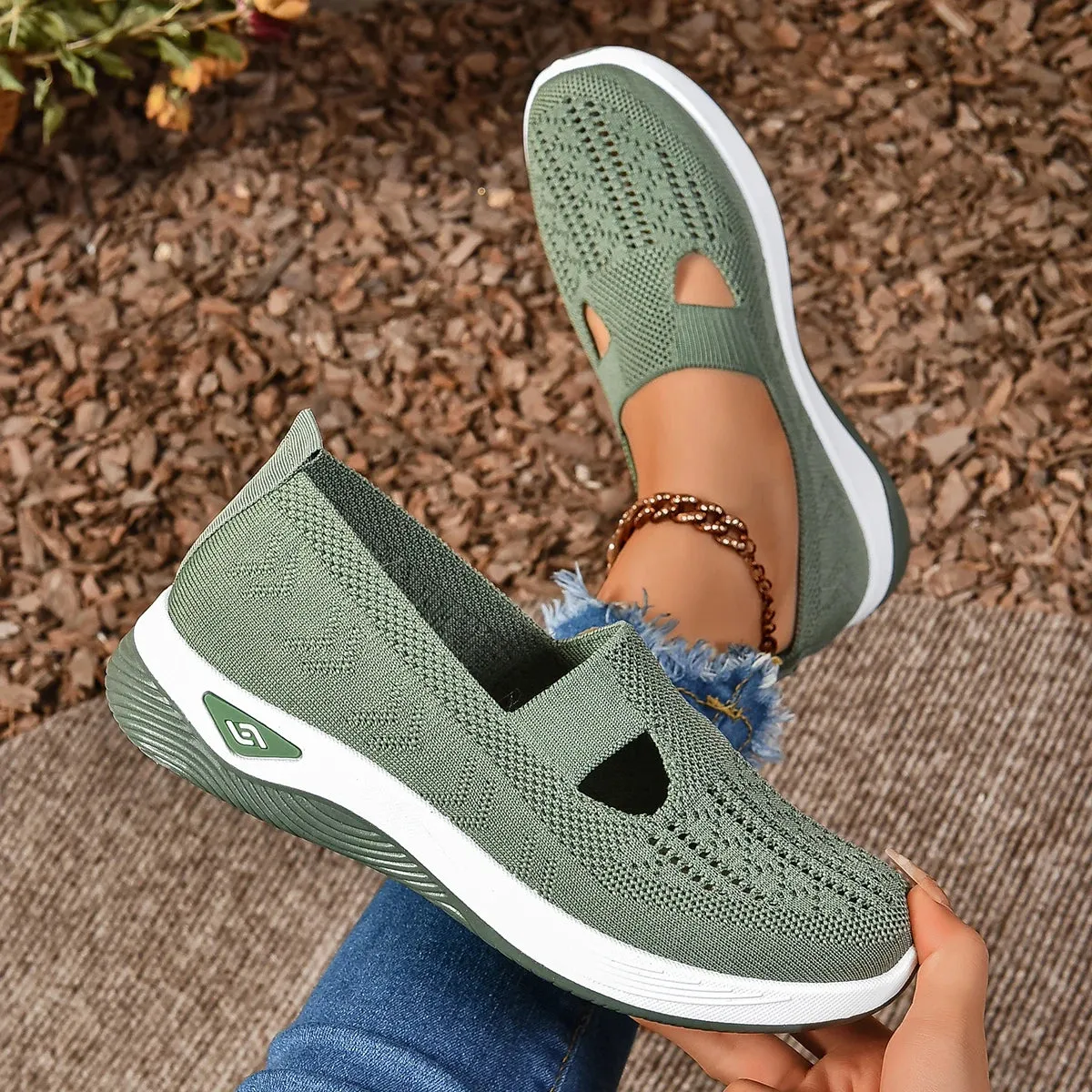 Soft Sole Knitted Sneakers - Breathable Comfort Casual Sports Shoes Woman Lightweight Hollow Out Mesh Flats Summer Shoes For Women