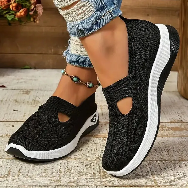 Soft Sole Knitted Sneakers - Breathable Comfort Casual Sports Shoes Woman Lightweight Hollow Out Mesh Flats Summer Shoes For Women
