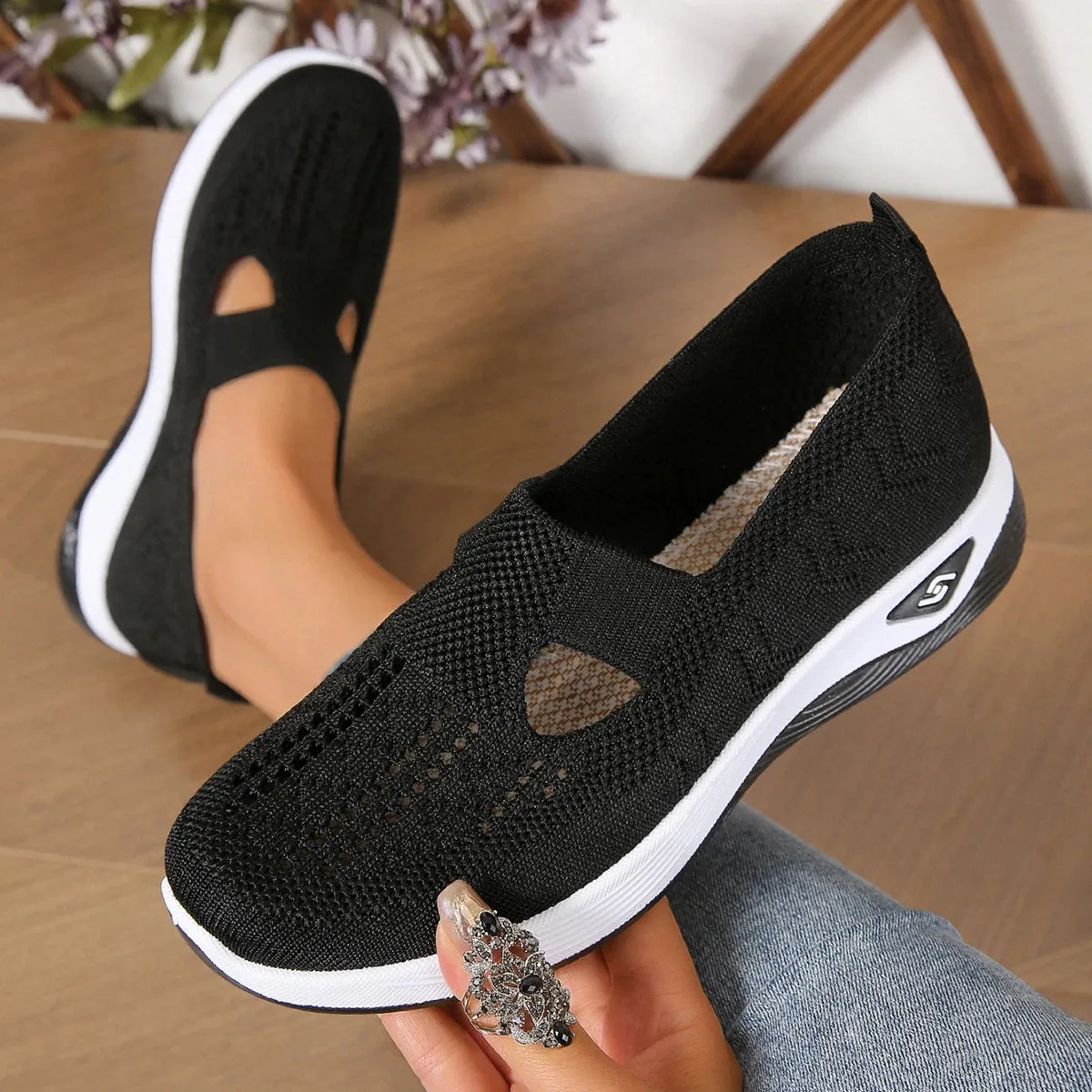 Soft Sole Knitted Sneakers - Breathable Comfort Casual Sports Shoes Woman Lightweight Hollow Out Mesh Flats Summer Shoes For Women