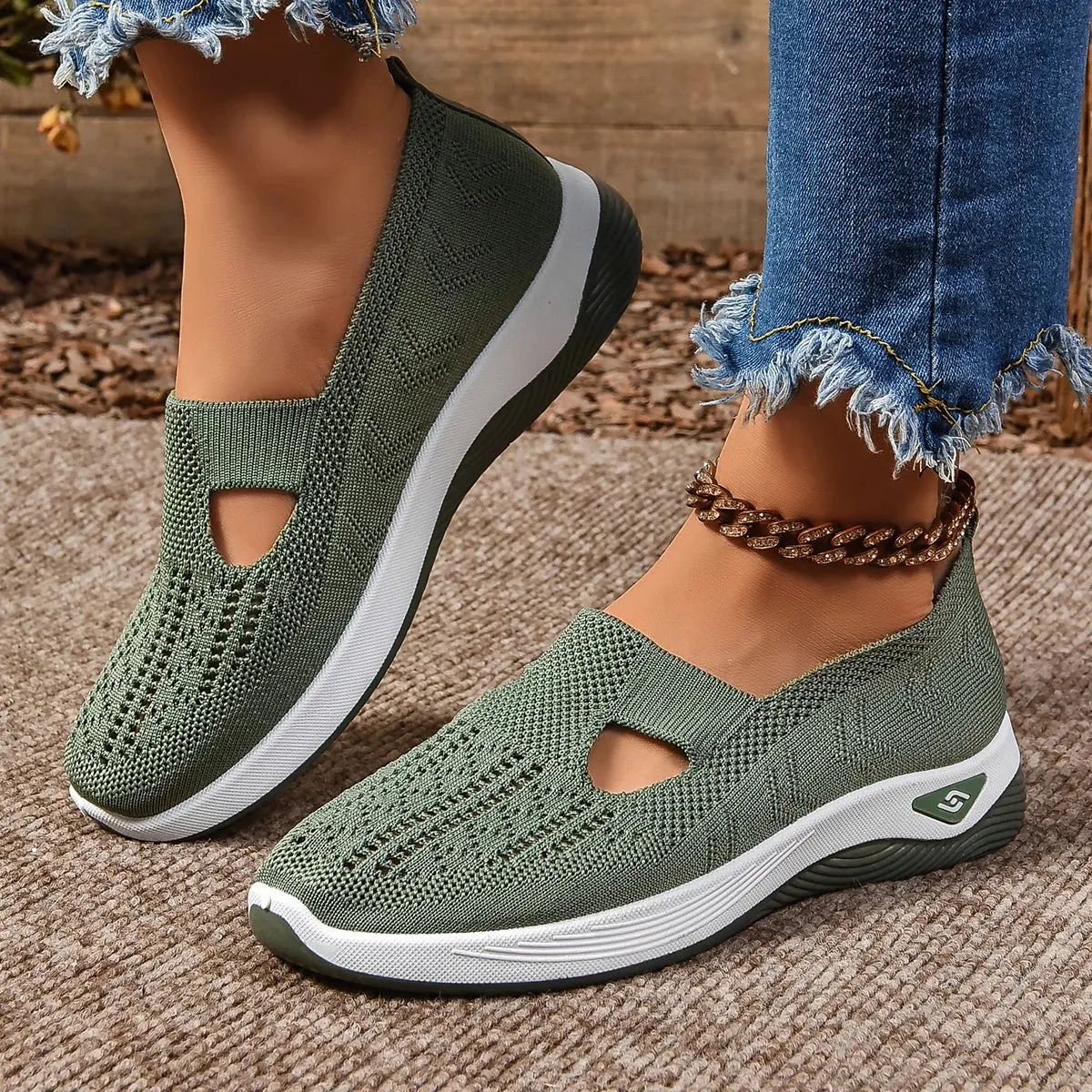 Soft Sole Knitted Sneakers - Breathable Comfort Casual Sports Shoes Woman Lightweight Hollow Out Mesh Flats Summer Shoes For Women