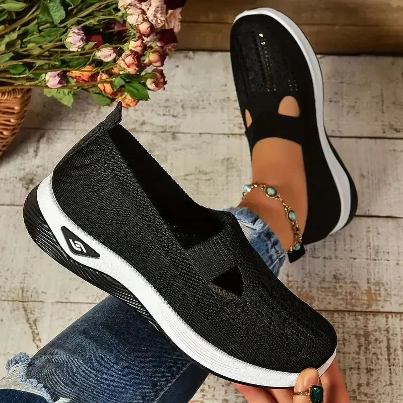 Soft Sole Knitted Sneakers - Breathable Comfort Casual Sports Shoes Woman Lightweight Hollow Out Mesh Flats Summer Shoes For Women