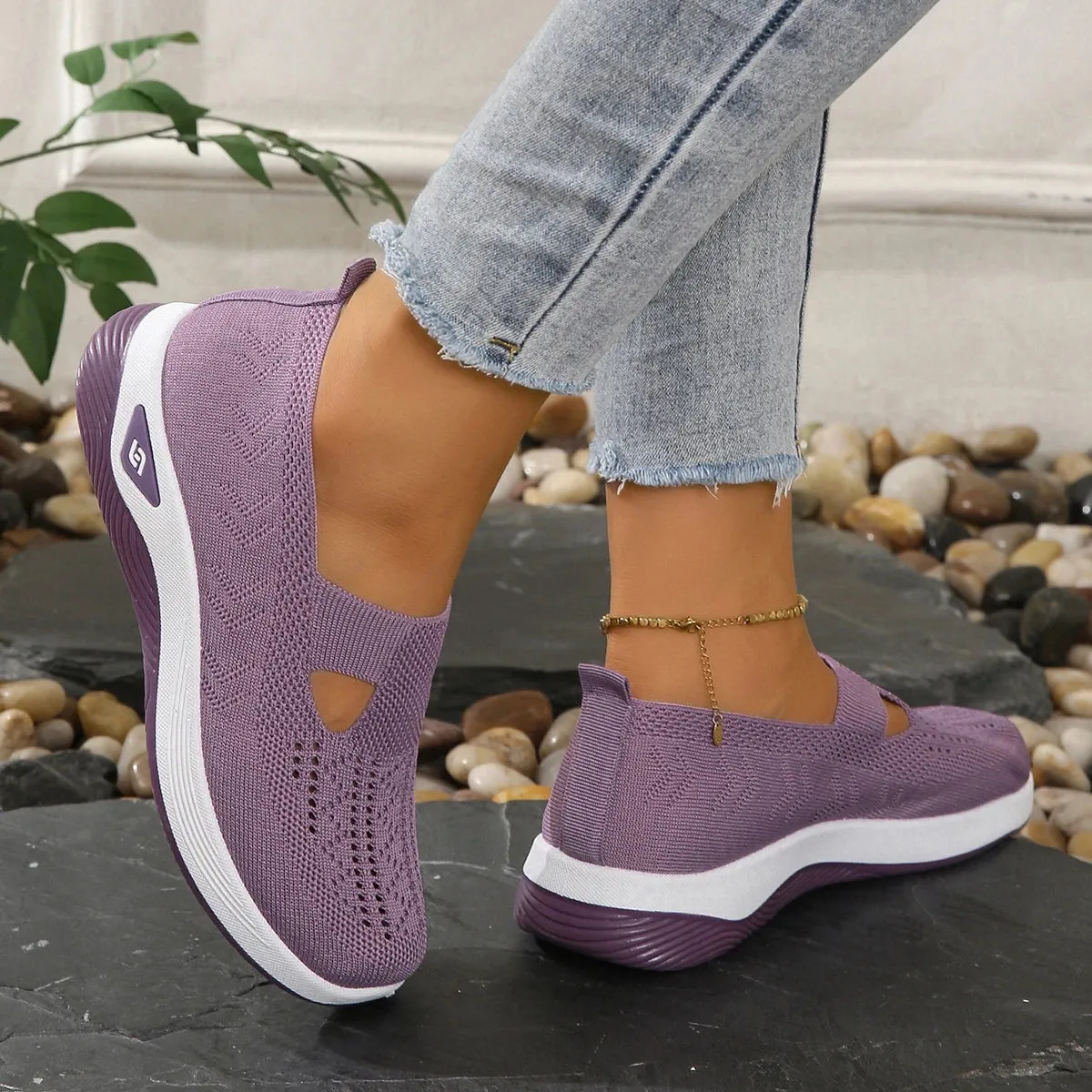 Soft Sole Knitted Sneakers - Breathable Comfort Casual Sports Shoes Woman Lightweight Hollow Out Mesh Flats Summer Shoes For Women